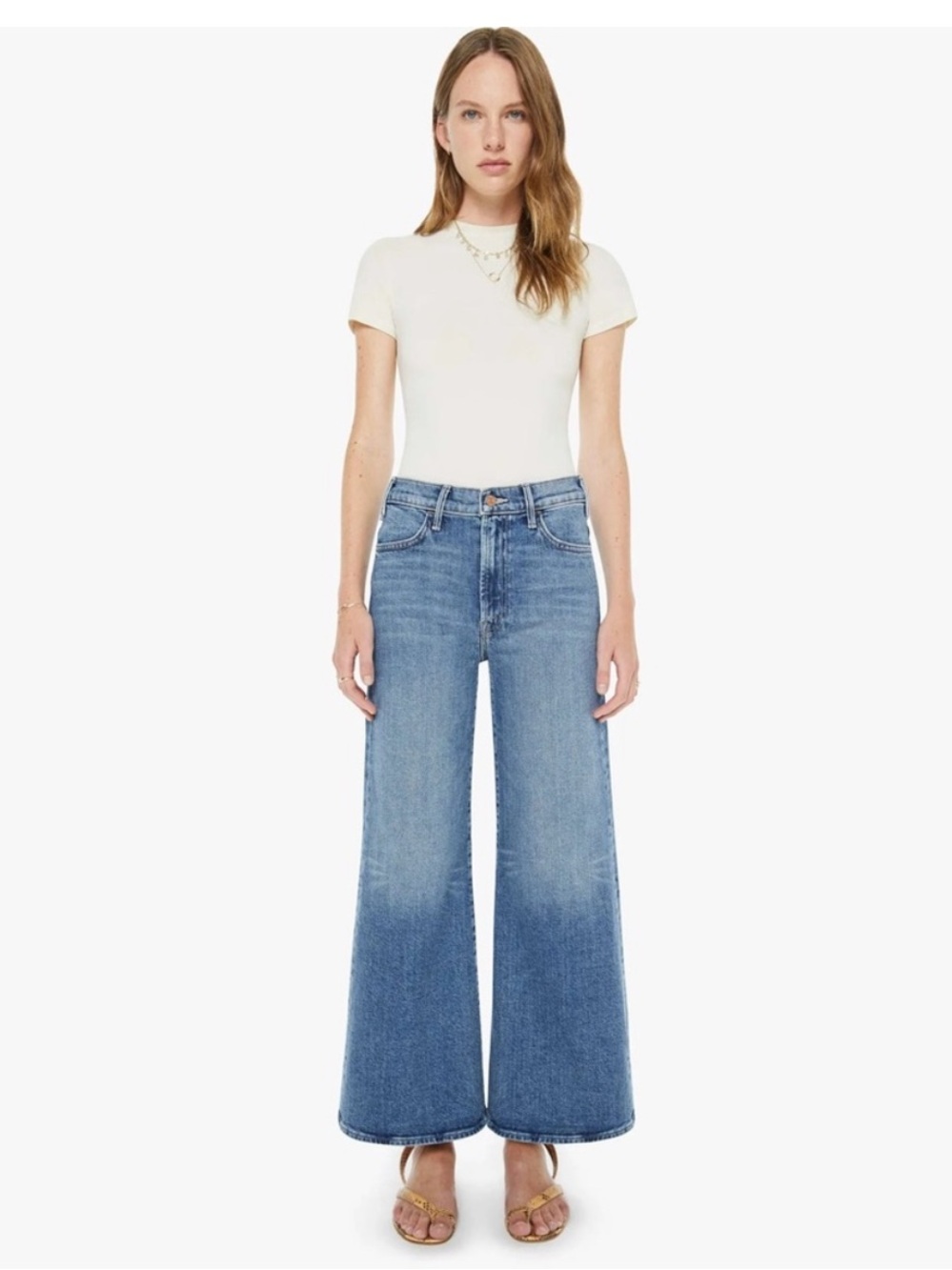 MOTHER The Hustler Roller Ankle Jeans Wide Leg in Slip And Fall Size 26
